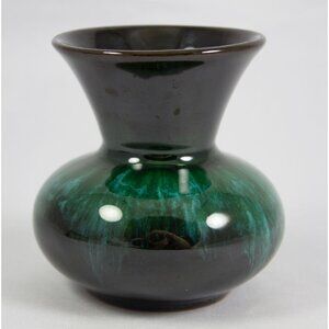 Blue Mountain Pottery Green/Black Drip Glaze Bud Vase 3.25" BMP Canada 1970's